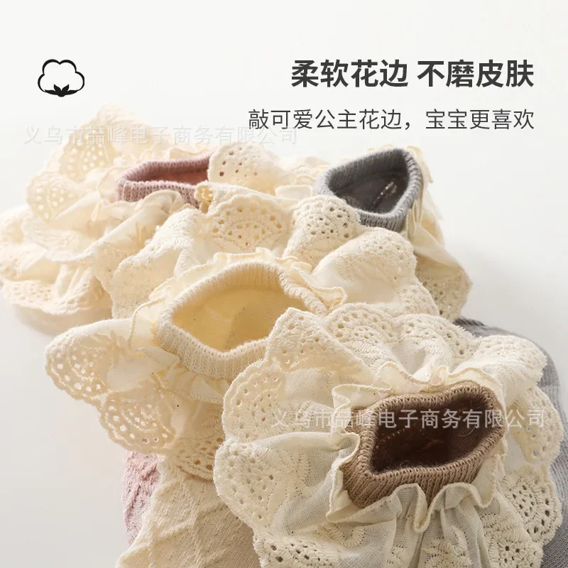 Baby Girl Socks Newborn Stuff Spring Autumn Children Cartoon Socks Lace Cute Cotton Mid-tube Solid Color Kids Clothing 0-5