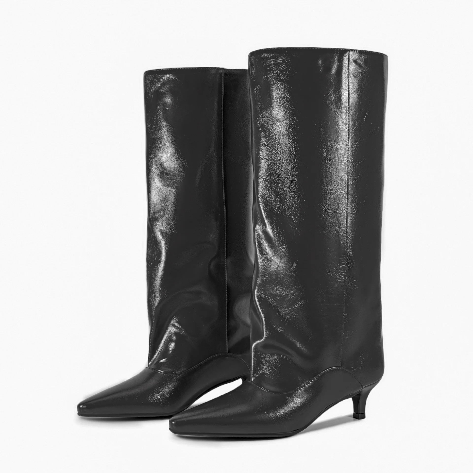 Bottes mi-mollet à talon chaton pour femme, nouvelle collection printemps-automne, à bout pointu, style mode, grandes tailles 35-45, à talon bas 1