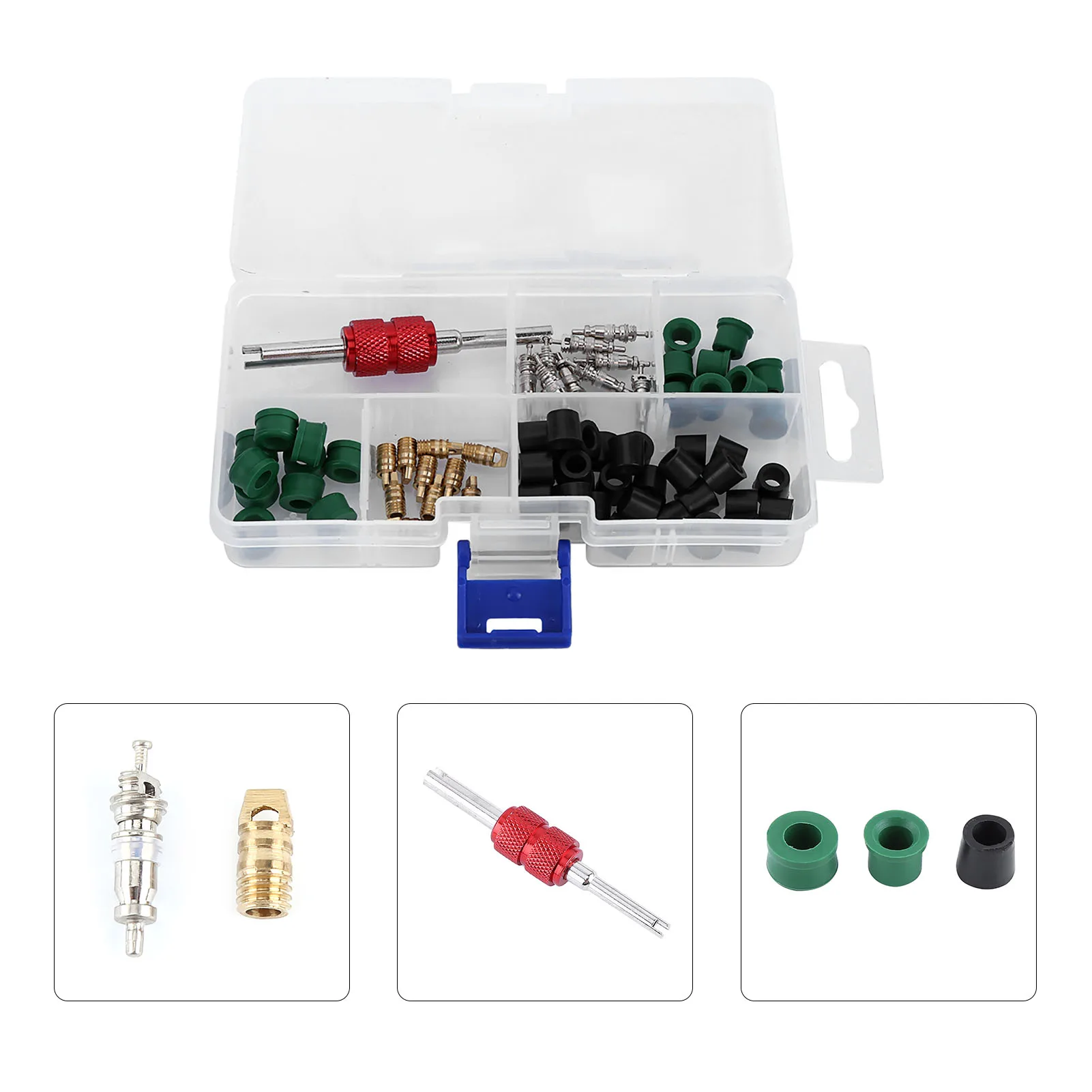 71pcs Air Condition Repair Kit Repair Tool 10pcs Valve Cores 50pcs Hose Gaskets 10pc Valves