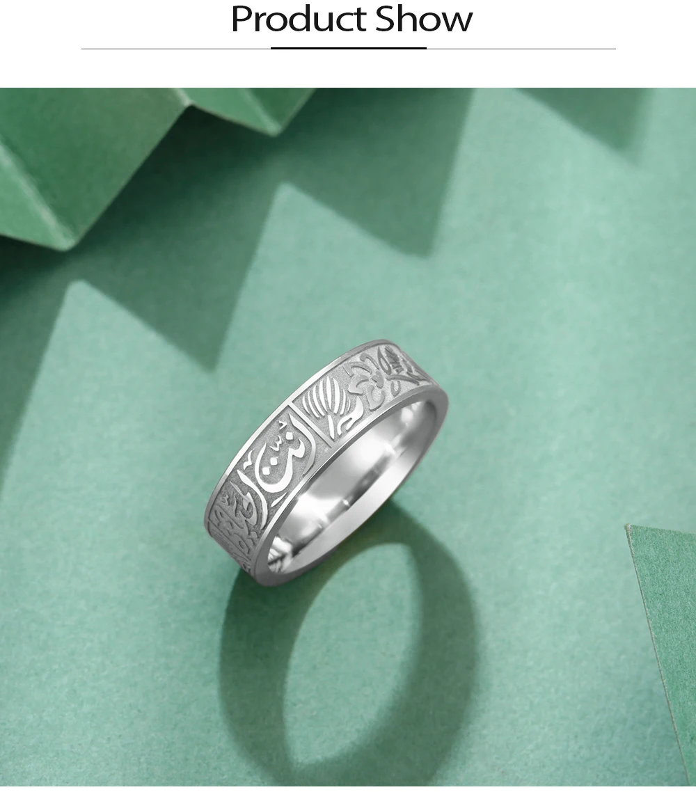 COOLTIME Arabischer Lotus-Ring aus Edelstahl, handgefertigt, gravierter Paarring, Verlobung, Jahrestag, muslimischer Schmuck, Geschenk – Detail 6