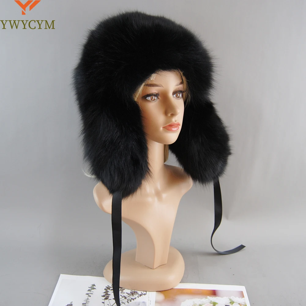 

Real Fur 100% Fox Skin Russian Businessmen Pilot Bombers Full Mao Men's hat Ushanka Winter Ear Guard Hat Raccoon Fur Beanie hat