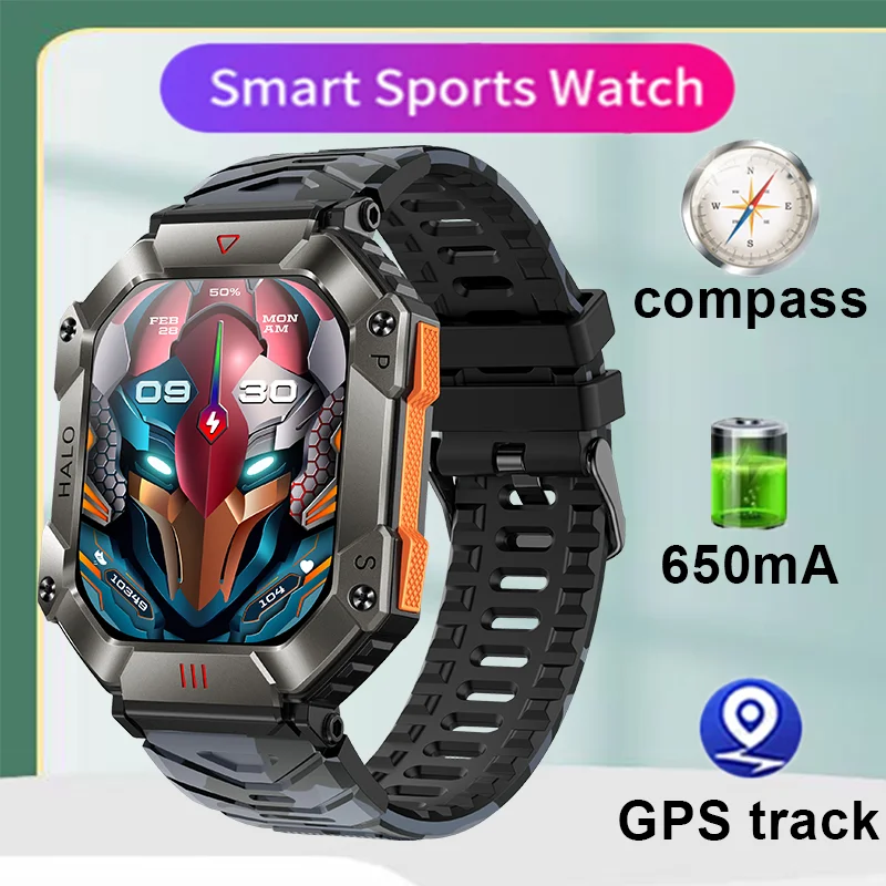 

2023 New Durable Military Smart Watch Android Ios Fitness Watch IP67 Waterproof 650mAh Battery Bluetooth Men' Smart Watch
