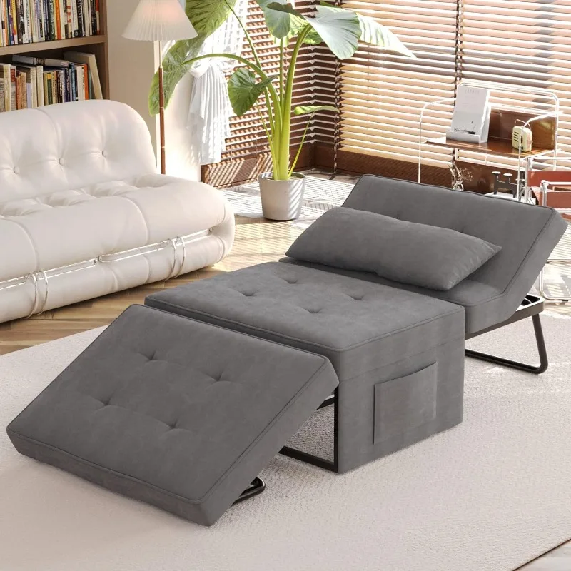 

Sleeper Chair with Pillow,Convertible 4 in 1 Multi-Function Adjustable Recline Linen Guest and Folding Bed