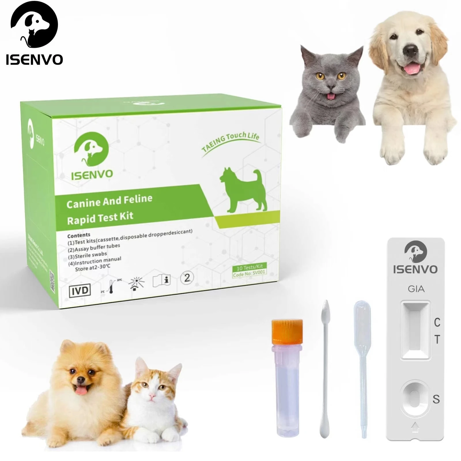 Dog Virus Detection Card Feline Virus Test Kits 10 Pcs GIA-Canine & Feline GIARDIA Rapid Home Health Test Kit for Dogs & Cats