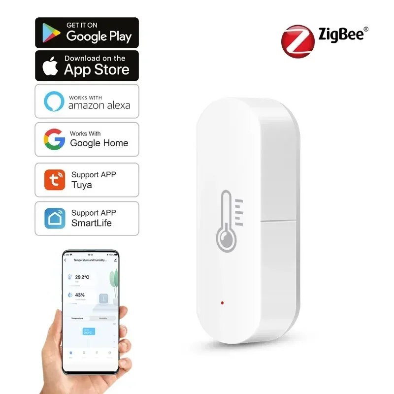 

Умный датчик температуры и влажности Tuya Zigbee, дистанционный APP монитор для умного дома, работает с Alexa Google