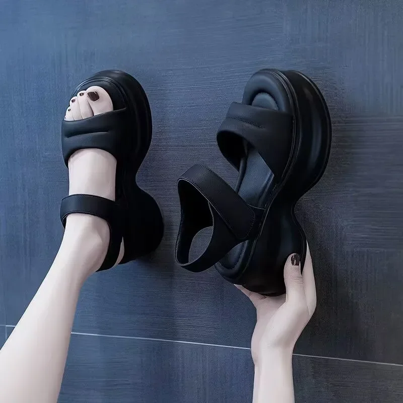 Peep Toe Super High Thick Bottom Leisure Summer Shoes Platform Vacation Slingback Women Sandals