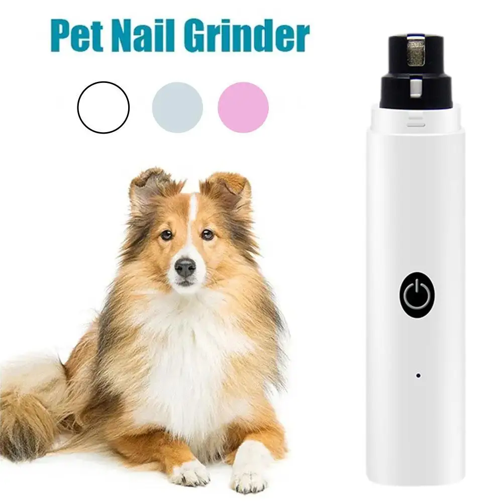 Electric Pet Nail Grinder Rechargeable USB LED Light Quiet Low Vibration Dog Cat Nail Clippers Grooming Tool For Paws White Gree