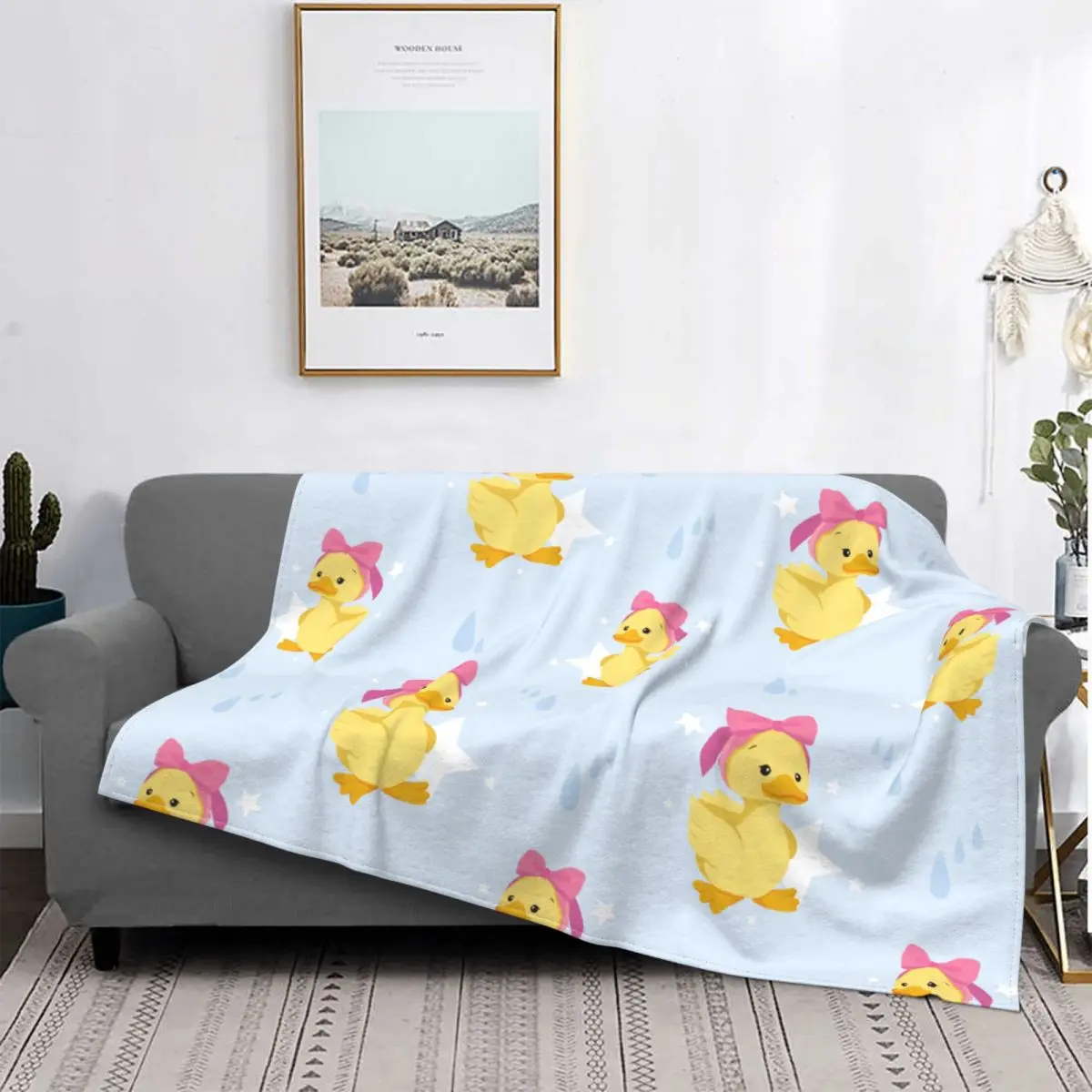 Sweet Little Duck Pattern Cartoon Blanket Flannel Winter Portable Lightweight Throw Blankets for Bedding Outdoor Bed