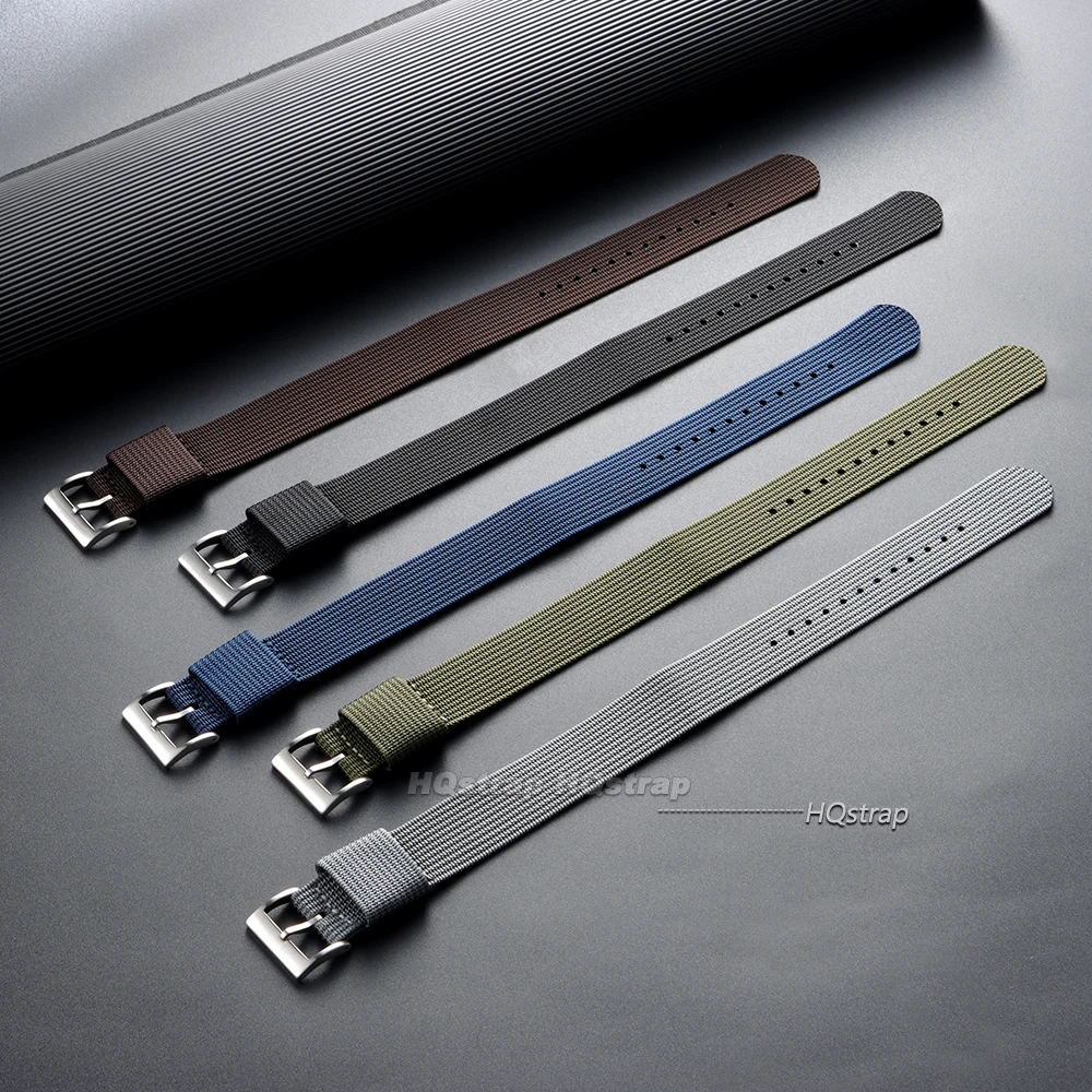 Nylon Army Sports Watch Strap - Adjustable Pin Buckle Band in Brown, Green, and Black