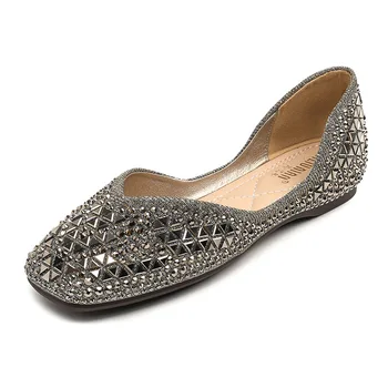 Famous Brand Rivets Flats Shoes Square-toe Women Glitter Beading Ballerian Shoes for Men Shallow Sequined Moccasins Plus Size 43