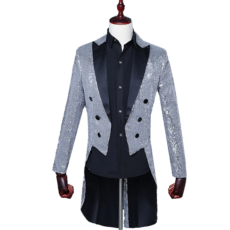 Sequin Tailcoat Men Tuxedo Swallow-tailed Coat Tails Gold Red Royal Blue Blazer Jacket Prom Event Outfits