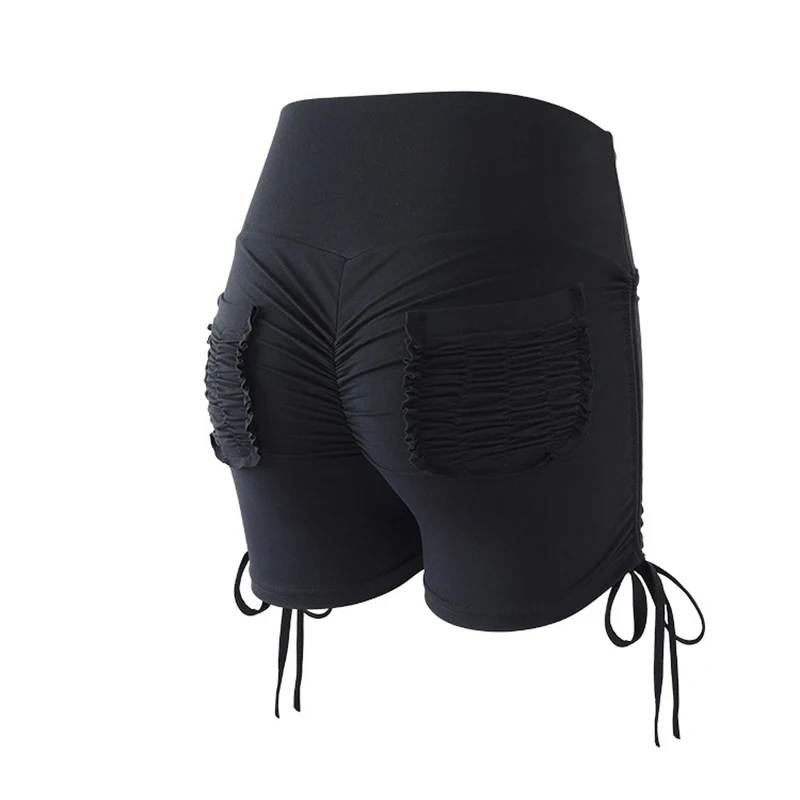 Fitness Sports Shorts Women Summer Seamless Drawstring Pocket Gym Leggings High Waist Push Up Stretch Running Short Pants