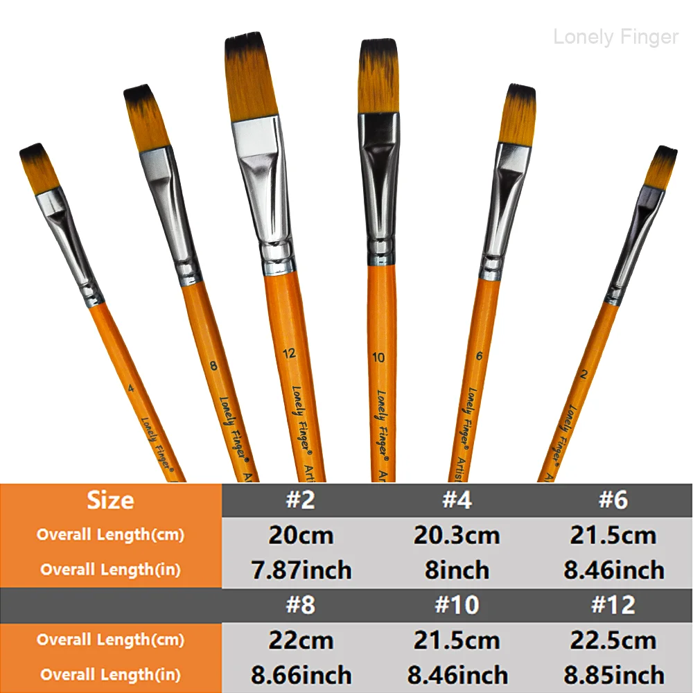 6개입 플랫 팁 아트 페인트 브러쉬 세트 - 프리미엄 합성 나일론 브리슬, 초보자용 오일, 수채화 및 아크릴용, 사용하기 쉬움