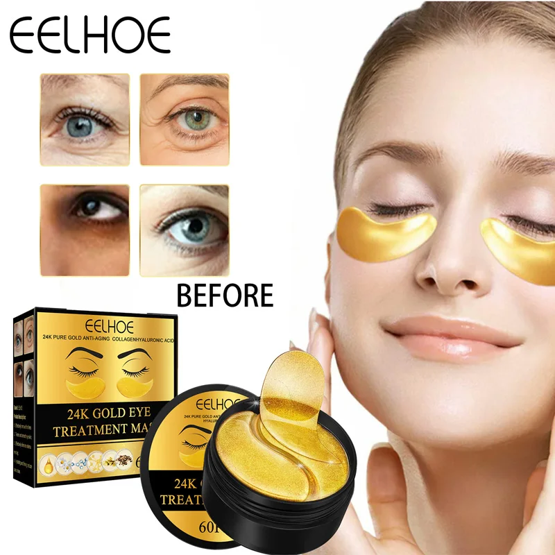60pcs 24K Gold Eye Mask Moisturizing Repair Eye Patch Lighten Dark