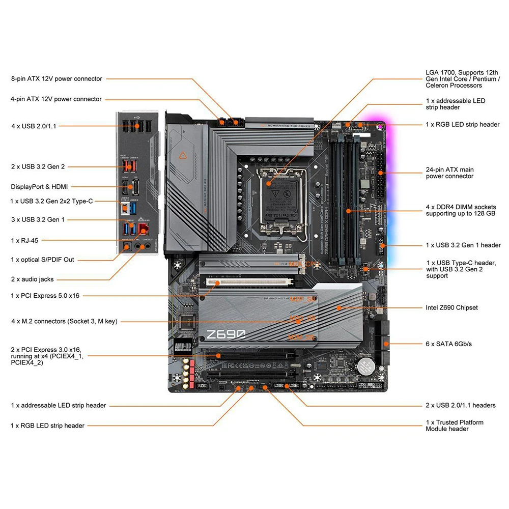 Z690 Gaming X Ddr4 Per Scheda Madre Desktop Gigabyte Z690 Lga 1700 Ddr4 128Gb Pci-E 5.0 Atx