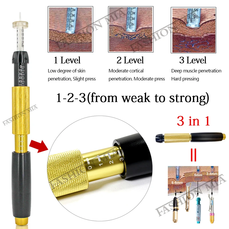 0.5ml 3 in 1 Handheld Injection Gun For Lose Weight Lipolysis Anti Wrinkle Hyaluronic Pen For Lips Filler 3 Gear Hyaluronic Pen