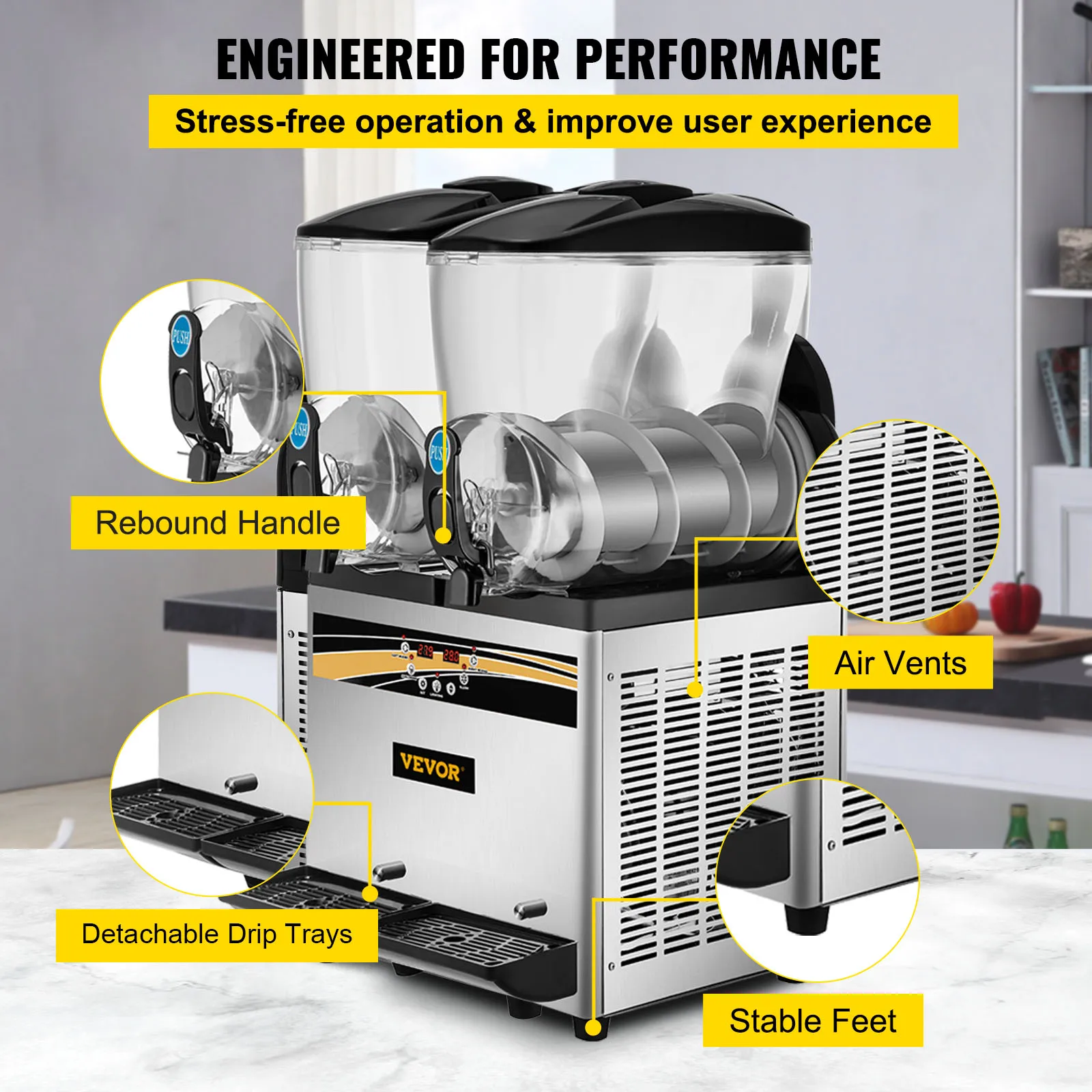 Beverage Dispenser Slushy Machine VEVOR 2x15L Commercial Slushy Machine Double Drink Dispenser for Home Bar Restaurant