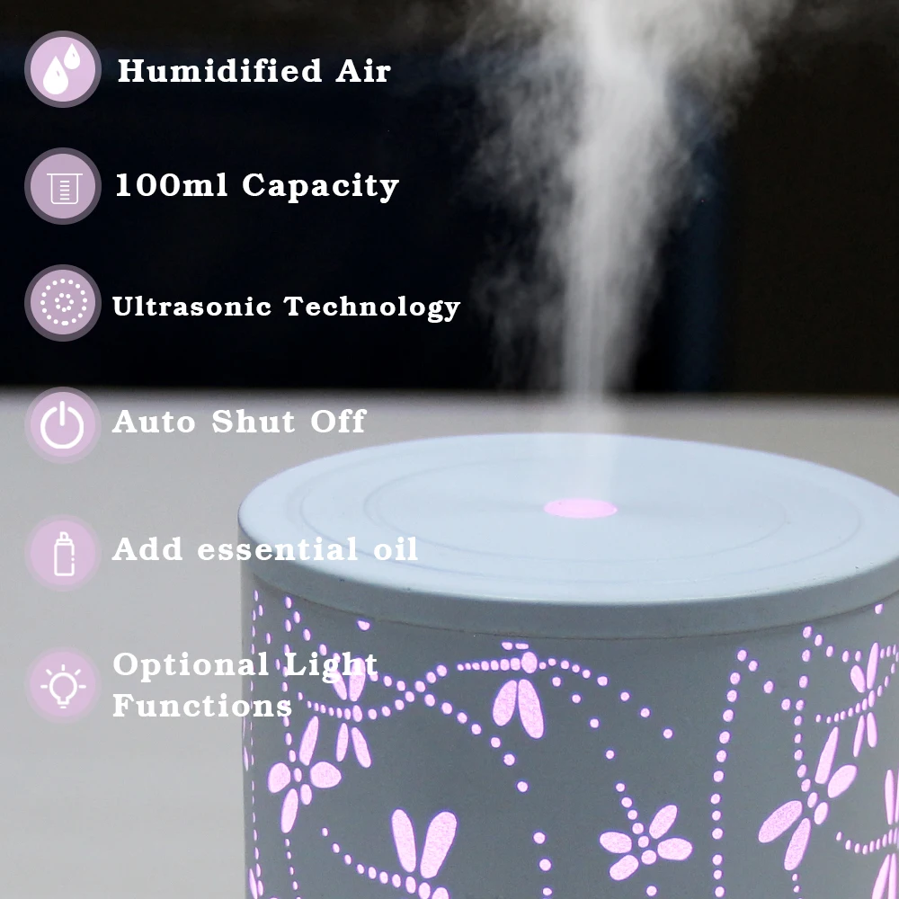 Dragonfly Cool Mist Essential Oil Diffuser with Auto Shut-Off, 100ml Capacity