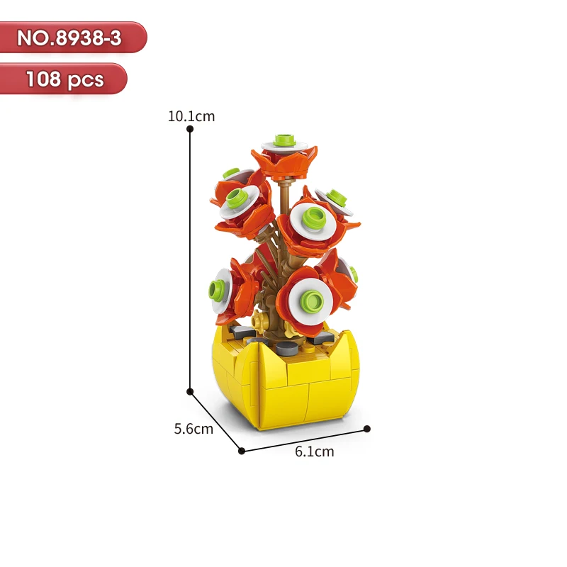 thumbnail image 1 of Bloque de construcción en maceta con forma de flor suculenta, modelo de bricolaje, ramo eterno, decoración de plantas para el escritorio del hogar, ladrillo, regalo para niña, juguete para niños, 1 of 5