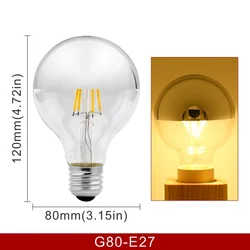 Mirror Silver Retro Edison LED Light Bulb - Vintage Filament with Warm White Lighting - 4W 220V (G80 E27)