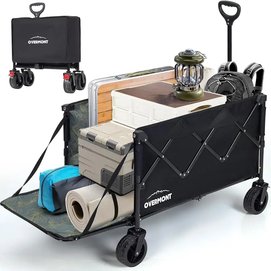 200L Foldable Wagon Cart - 49.2 Extended Heavy Duty Collapsible Folding Utility Wagon with All-Terrain Big Wheels for