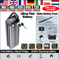36v 48v 52v Silver Fish 60v 72v 20 30 40 50 60ah Lithium Battery EBike Akku Accu Electric Bicycle 500w 750w 1500w 2000wBatterie 1