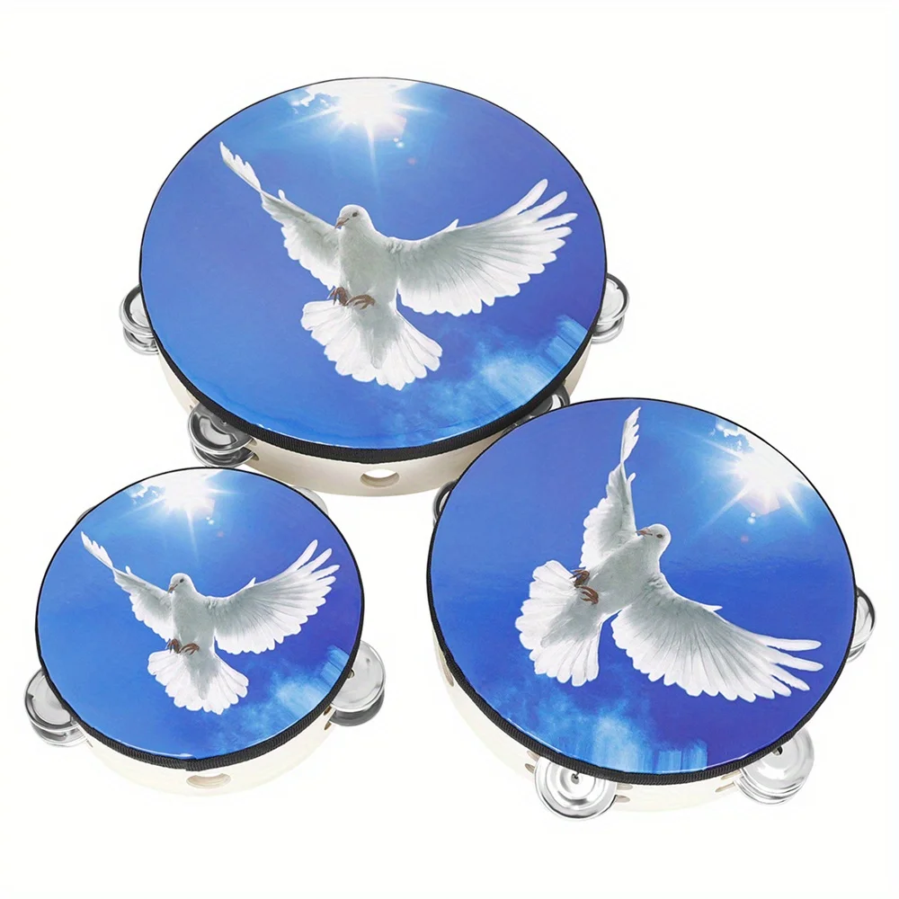 Blue Sky Peace Dove Double Layer Hand Tambourine Set 6/8/10 inch Hand Shake Tambourine Percussion Instrument