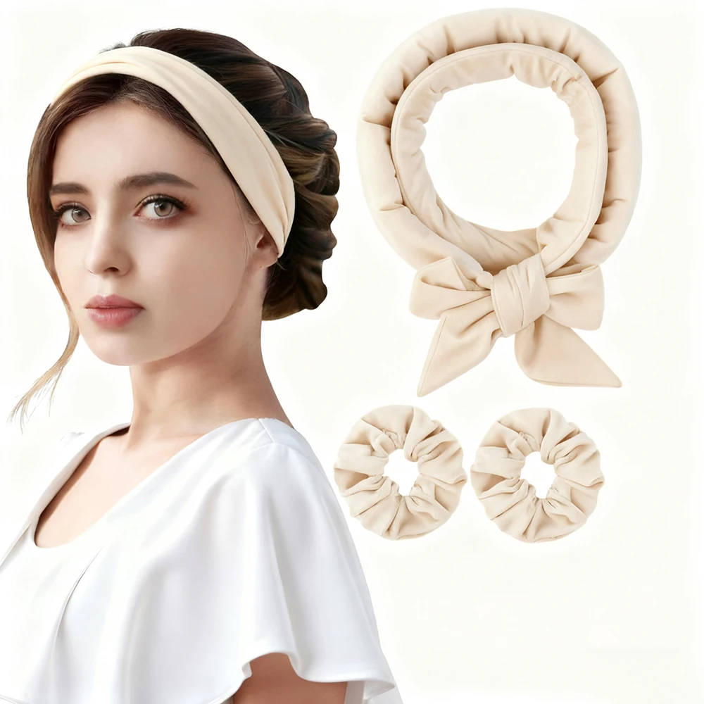 3pcs Sleeping Soft No Heat Curling Headband Overnight Waves Heatless Velvet Hair Curlers For Long All Hair Types