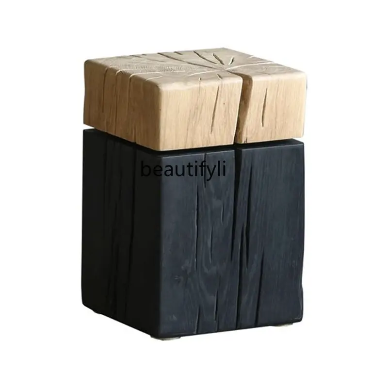 

zq Nordic Solid Wood Side Table Simple Sofa Corner Table Creative Coffee Table Log Side Table Furniture Furnishing Articles