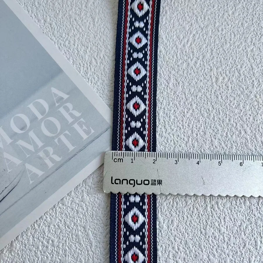 에스닉 스타일 웨빙 우븐 자카드 리본, 기하학적 사변형, 의류 액세서리, LS-2269 너비 1.7-2 cm, 로트당 10 야드