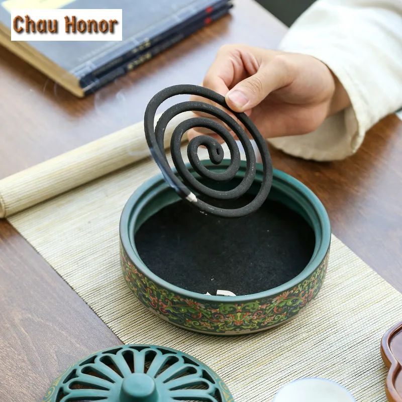 Extra Large Enamel Color Incense Burner Aromatherapy Mosquito Repellent Plate Cloisonne Furnace 12 Hour Incense Holder Ornaments