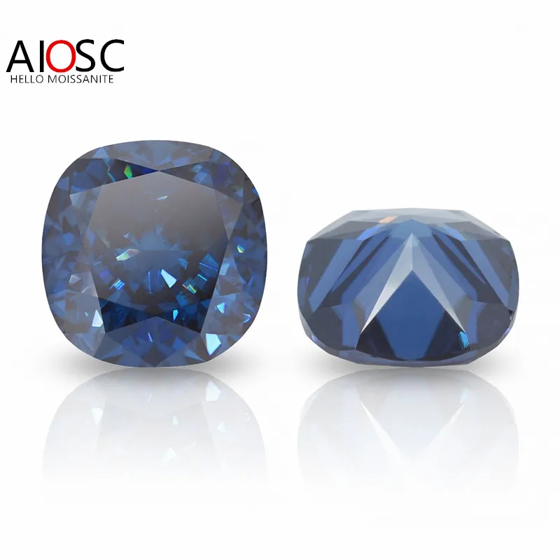 Aiosc Vivid Blue Cushion Cut Moissanite Stone 0.5 ~ 6.0Ct Lab Gemme Sciolte Pass Diamond Tester Con Certificato Gra Gioielleria Raffinata
