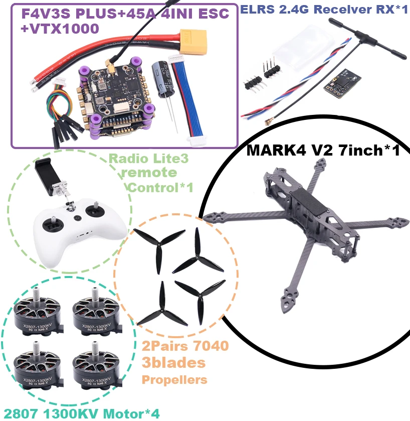 ตัวเลือกสินค้า ชุดควบคุมโดรน FPV 7 นิ้ว F4V3S คาร์บอนไฟเบอร์
