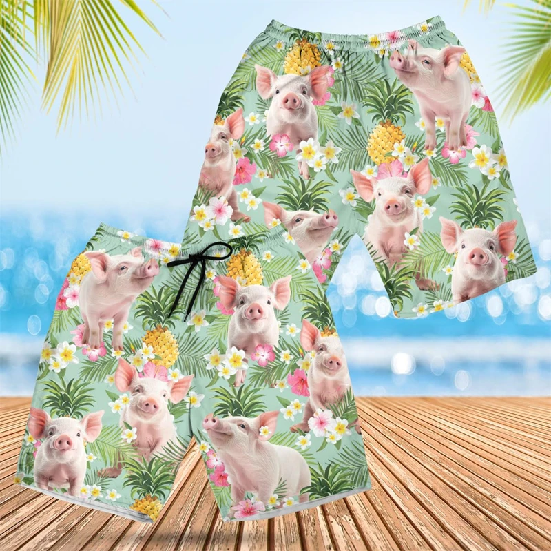 Hip Hop Pig Graphic Short Pants For Men Clothes Funny Design Beach Shorts Hawaiian Animal Boy Trunks Women Aloha Trousers Tops 3