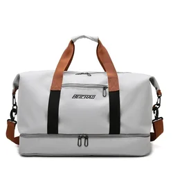 Women's Large-Capacity Gym and Travel Shoulder Bag with Wet-Dry Separation (Grey)