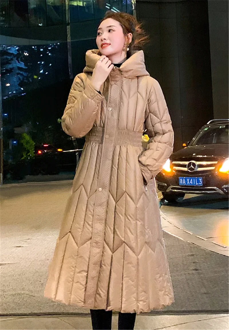 Long Down Cotton Coats Womens Black Parkas 2025 New Winter Warm Jacket Female Hooded Cotton-padded Coat Thicken Warm Puffer Coat