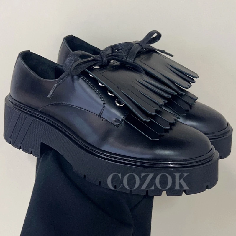 

Fashion Ladies Loafers Autumn New Tassel Design Height Increasing Casual Shoes Genuine Leather Material Female Leisure Shoes