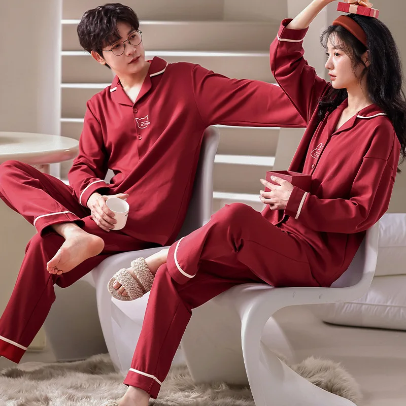 95% Cotton Couples Cardigan Sleepwear Korean Fashion Cardigan Pajamas Set For Women and Men Matching Loungewear Dropship