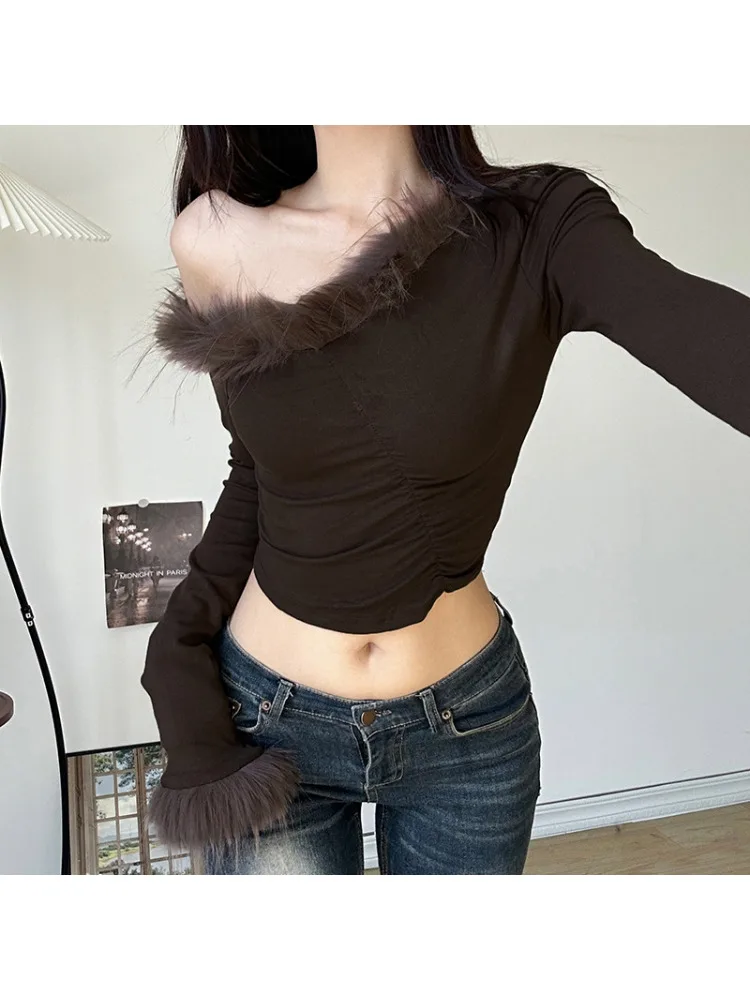 

2024 New Vintage Solid Color Elegant Mature Beautiful Confident Feminine Sexy All-match Women's Autumn Long-sleeved Shoulder Top