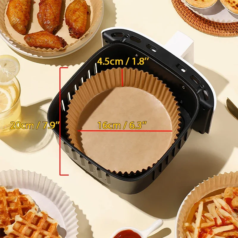 50pcs Air Fryer Disposable Paper Liner, Square Air Fryer Liners, 6.3 Inch  And 7.9 Inch, Non-Stick Disposable Liners, Grease Proof, Waterproof, Food Gr