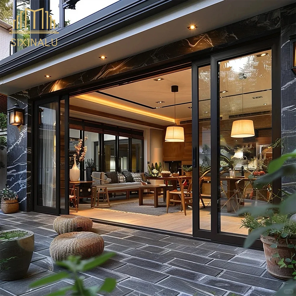 Sixinalu Sliding Door Panel Front Patio Doors With Shutter Aluminum Double Glass Exterior Interior Garden Home Decor