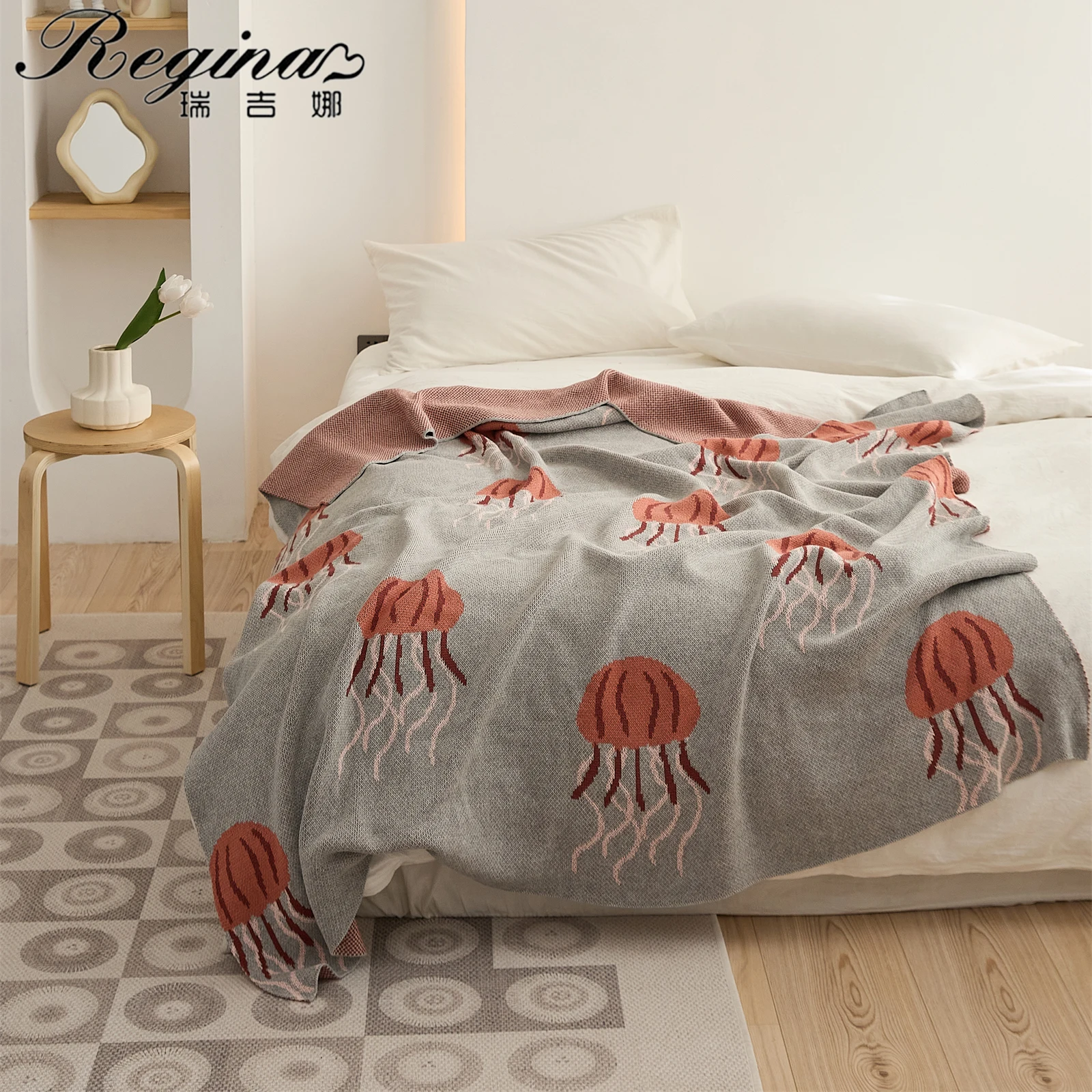 REGINA Kawaii Jellyfish Pattern Blanket Delicate Texture Decorative
