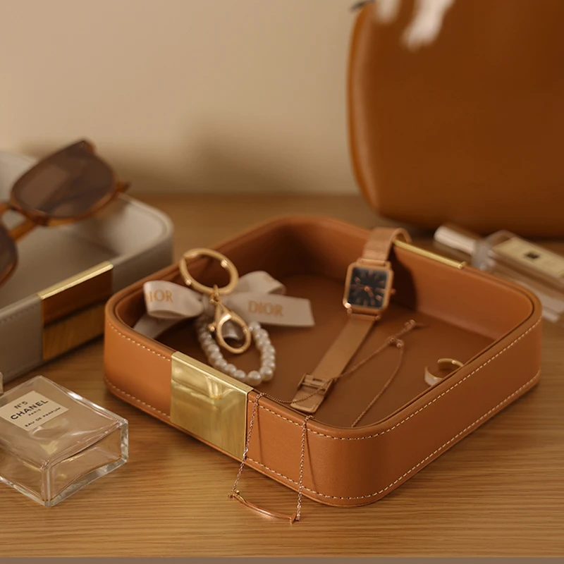 Fashion Luxury Leather Storage Living Bedroom Desktop Cosmetics Lipstick Keys Sundries Accessories Stationery Storage Tray storage tray