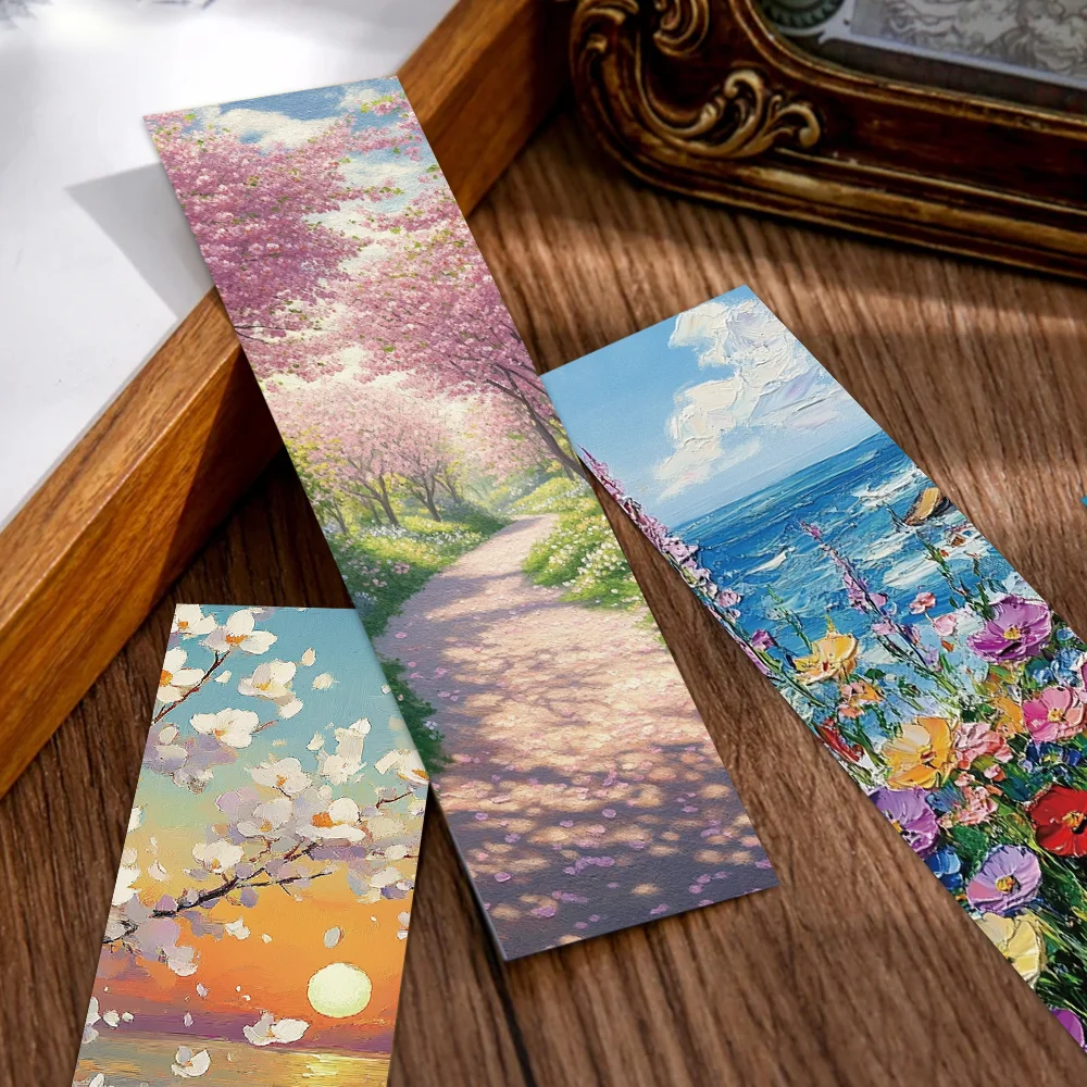 Romantic Landscape Oil Painting Bookmarks for Students Reading Books Labeling Paper Cards DIY Book Page 30pcs
