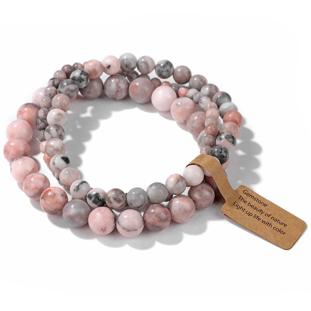 Bracelet 3pcs/set Natural Stone Beads 4 6 8 MM Indian Moss Agates Rhodonite Quartzs for Women Men