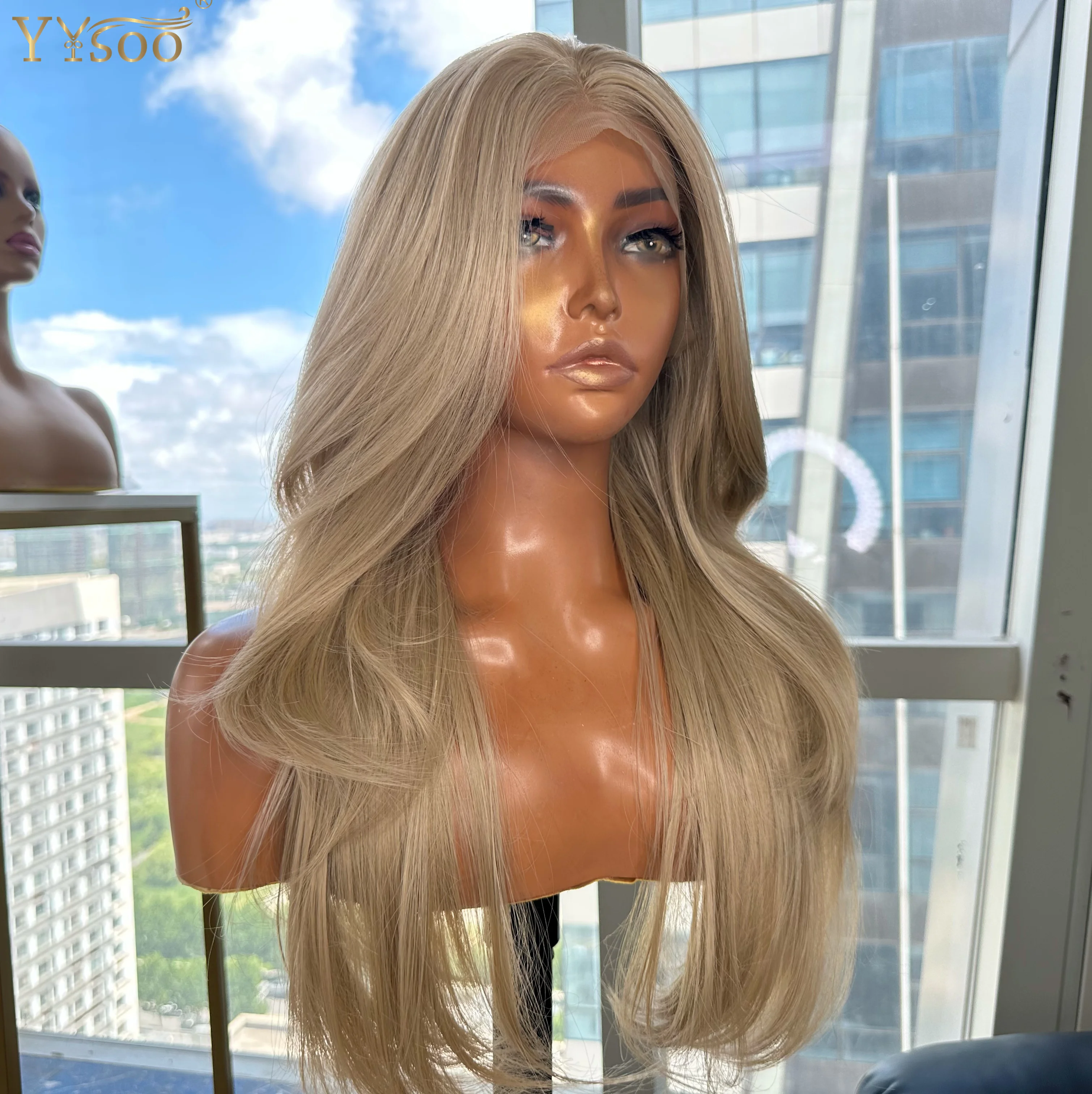 

103# Honey Blonde Natural Wavy 13x4 Futura Synthetic Lace Front Wigs For Black Women with Side Bangs Glueless Daily Used Wig