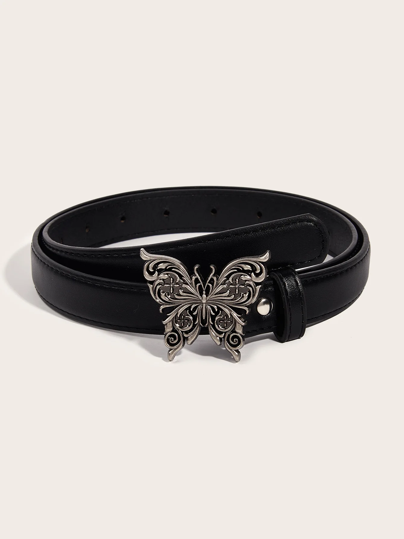 2.3x103cm Black Coffee PU Leather Belt with Butterfly Buckle Waistband Fashion Thin Belt for Women Girl Pants Skirts Jeans Decor