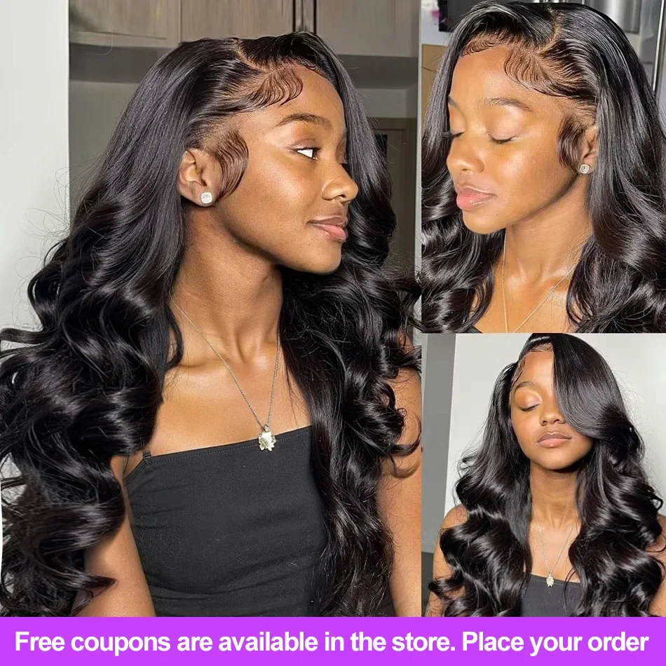 250 Density 40 42 Inch Body Wave Human Hair 13x4 HD Transparent Lace Front Wig Glueless Wear and Go black 13x6 Lace Frontal Wigs 3