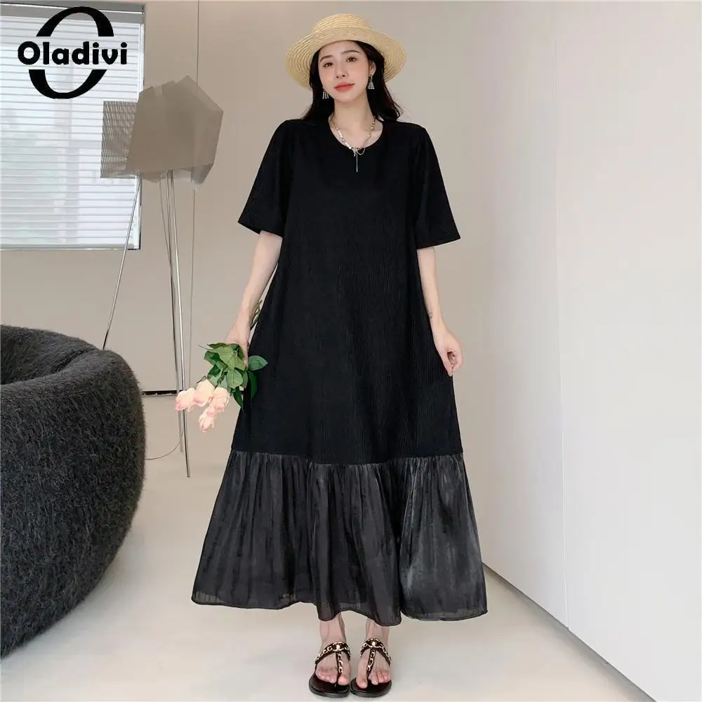 

Oladivi Large Size Women Patchwork Dress 2023 Summer New Casual Loose Long Dresses Female Oversized Clothing Tunic Robe 5XL 6733