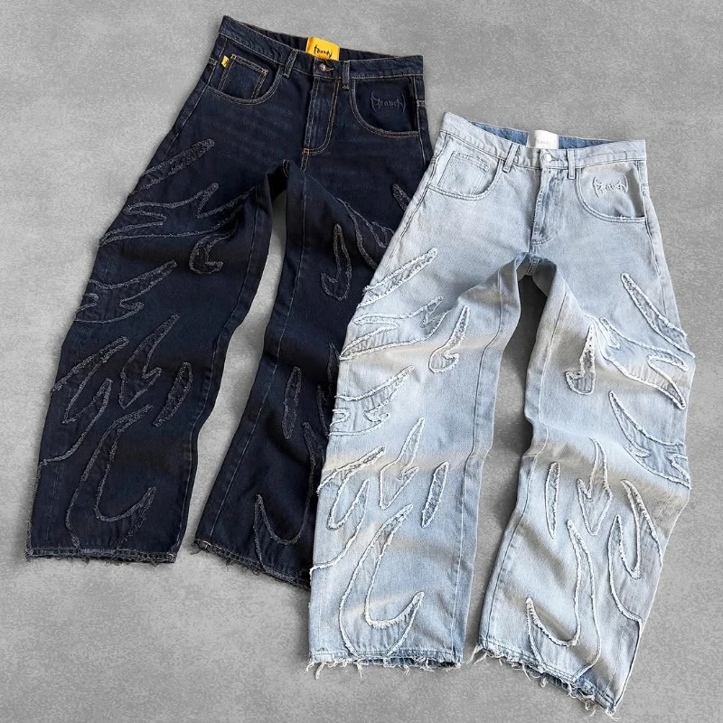 Y2K Baggy Jeans Vintage Gothic American Hip Hop Streetwear Patch Embroidery high quality Jeans Men Women Casual wide leg Jeans 3